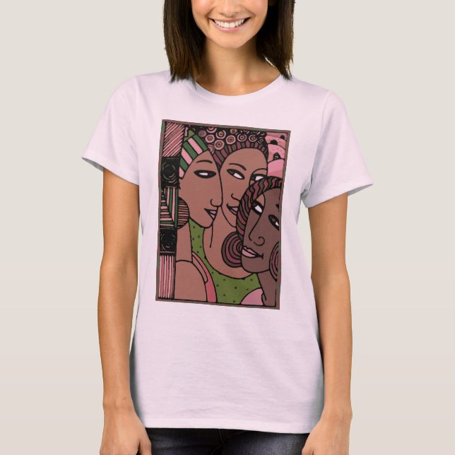 Pink and Green African American Women T-Shirt (Front)
