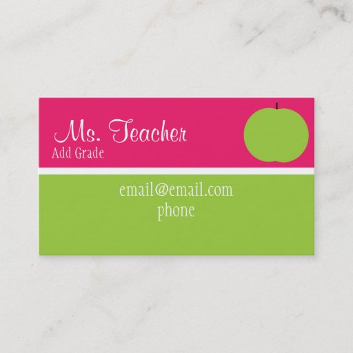 Customizable Pink and Green Apple Teacher Busness Cards Business Card Templates