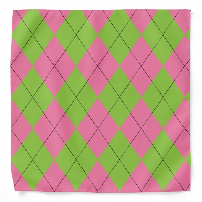 Pink and Green Argyle Bandana (Front)