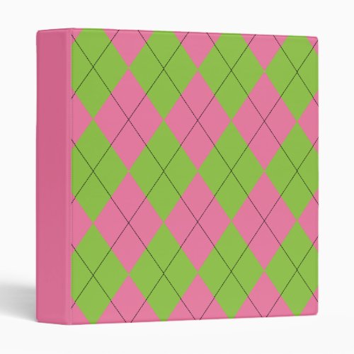 Pink and Green Argyle Binder