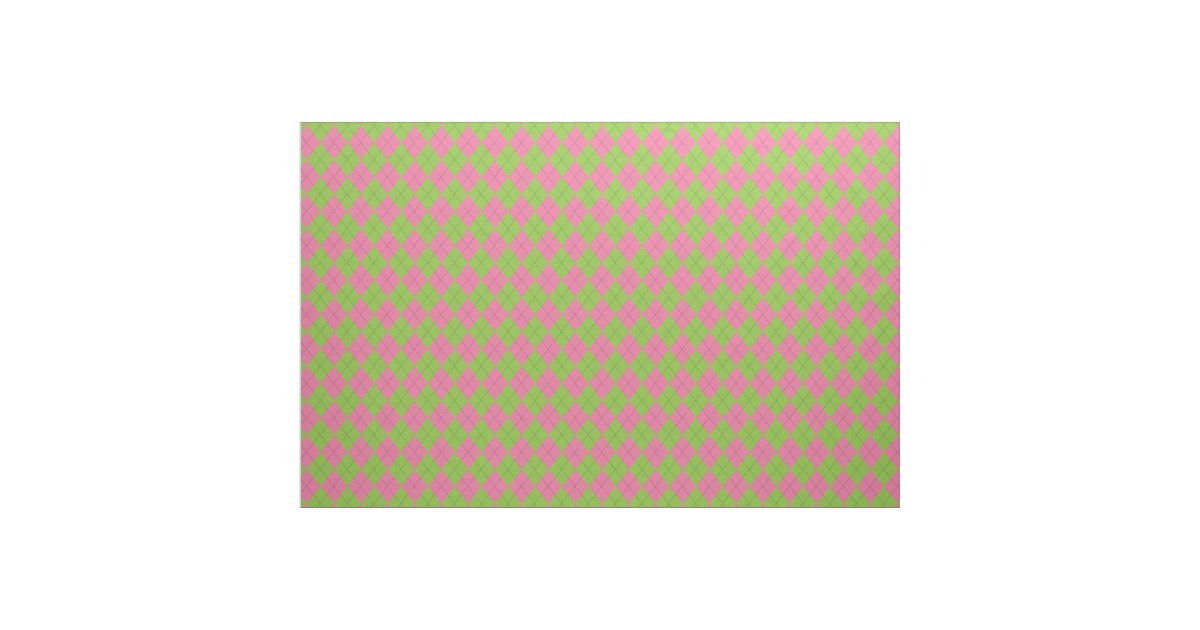 Pink and Green Argyle Black Fabric | Zazzle
