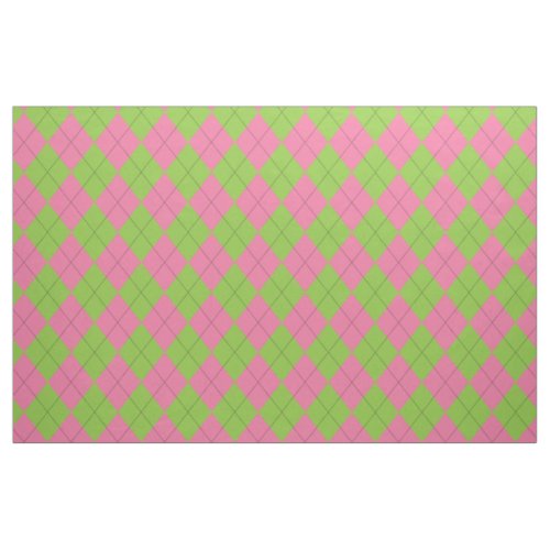 Pink and Green Argyle Black Fabric