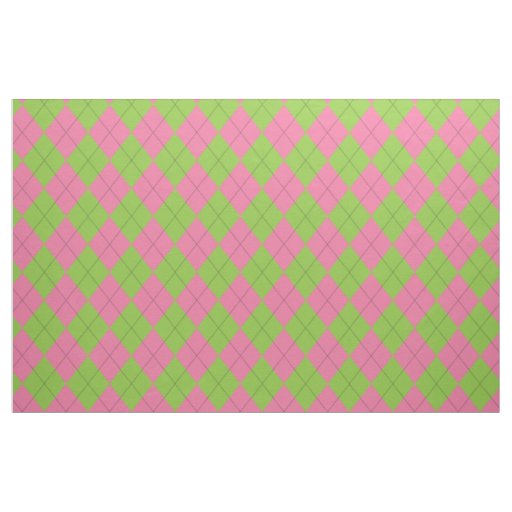 Pink and Green Argyle Black Fabric