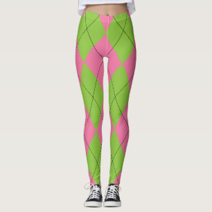 Pink and Green Argyle Leggings