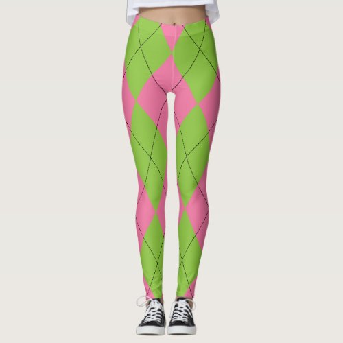 Pink and Green Argyle Leggings