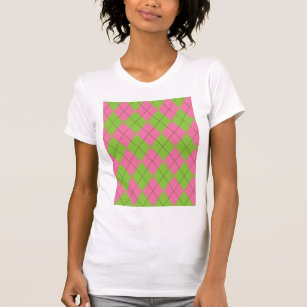Pink and Green Argyle Pattern T-Shirt