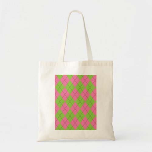 Pink and Green Argyle Pattern Tote Bag