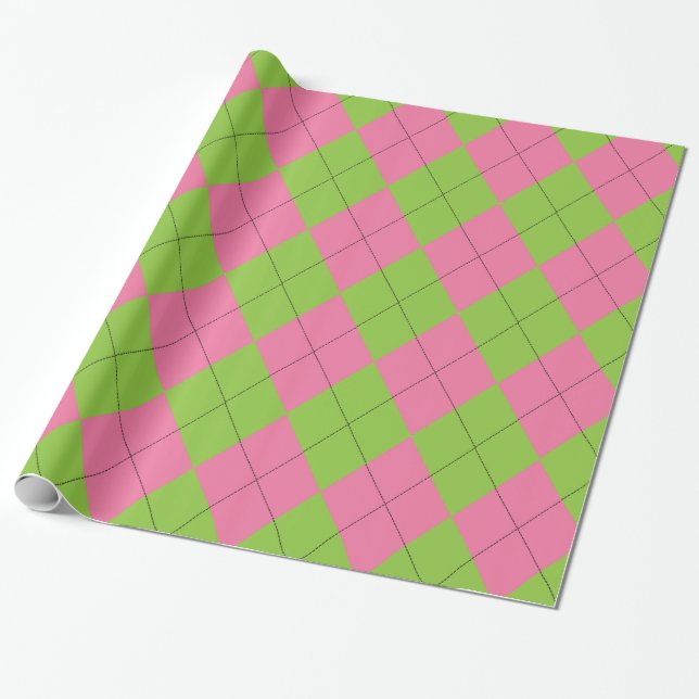 Pink and Green Argyle Pattern Wrapping Paper (Unrolled)