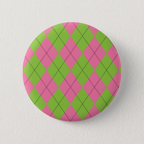 Pink and Green Argyle Pinback Button