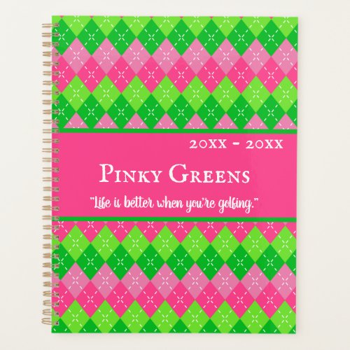 Pink and Green Argyle Preppy Style Personalized Planner