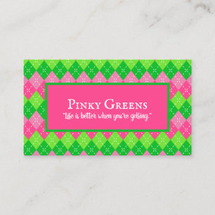 Pink and Green Argyle White Stitching Preppy Golf Business Card