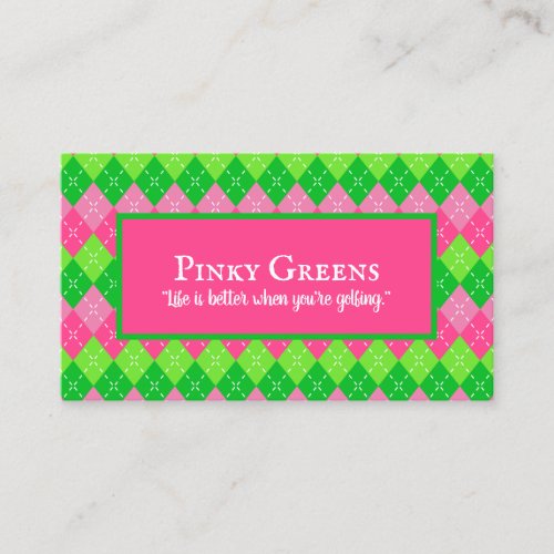 Pink and Green Argyle White Stitching Preppy Golf Business Card