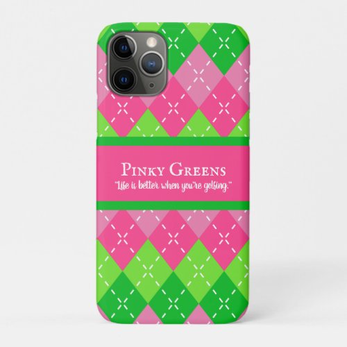 Pink and Green Argyle White Stitching Preppy Golf iPhone 11 Pro Case