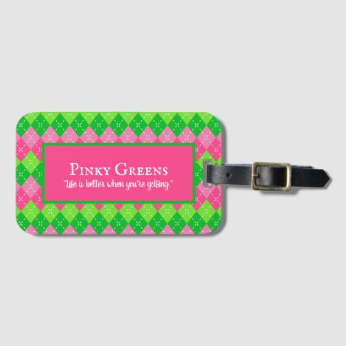 Pink and Green Argyle White Stitching Preppy Golf Luggage Tag