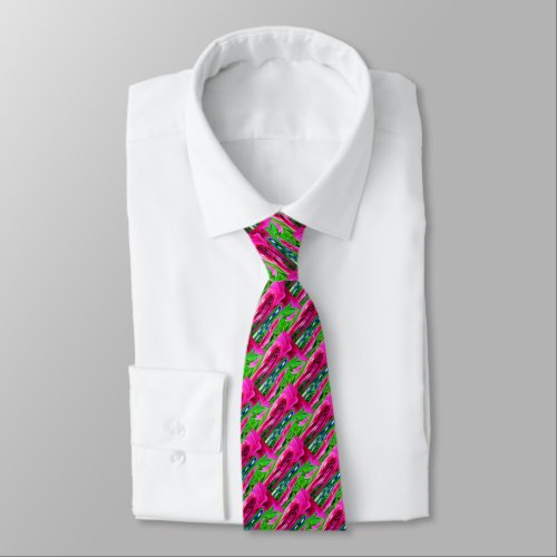 Pink and green art fashion neck tie