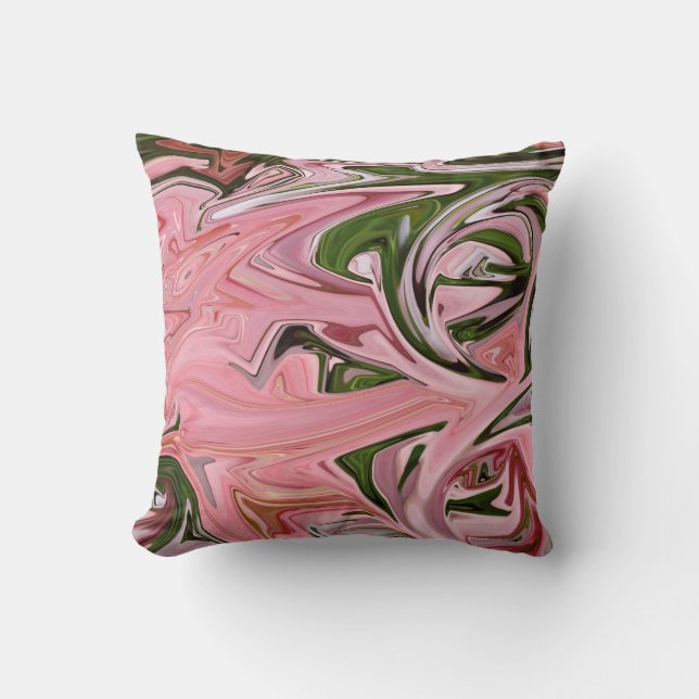 Pink and green art flow throw pillow (Front)