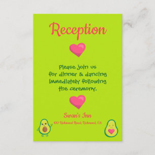 Pink and Green Avocado Wedding Reception Enclosure Card