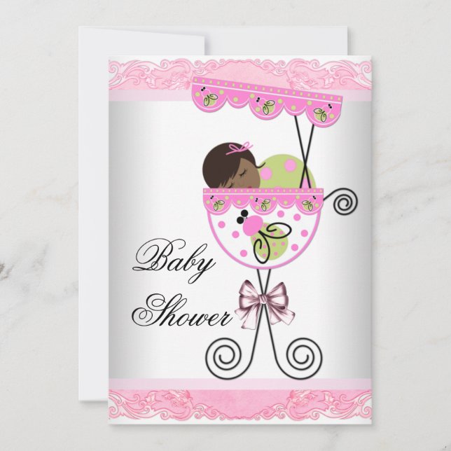 Pink and Green Baby Girl Shower Invitation (Front)