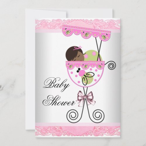 Pink and Green Baby Girl Shower Invitations