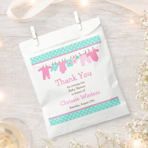 Pink and Green Baby Line Baby Shower Favor Bag