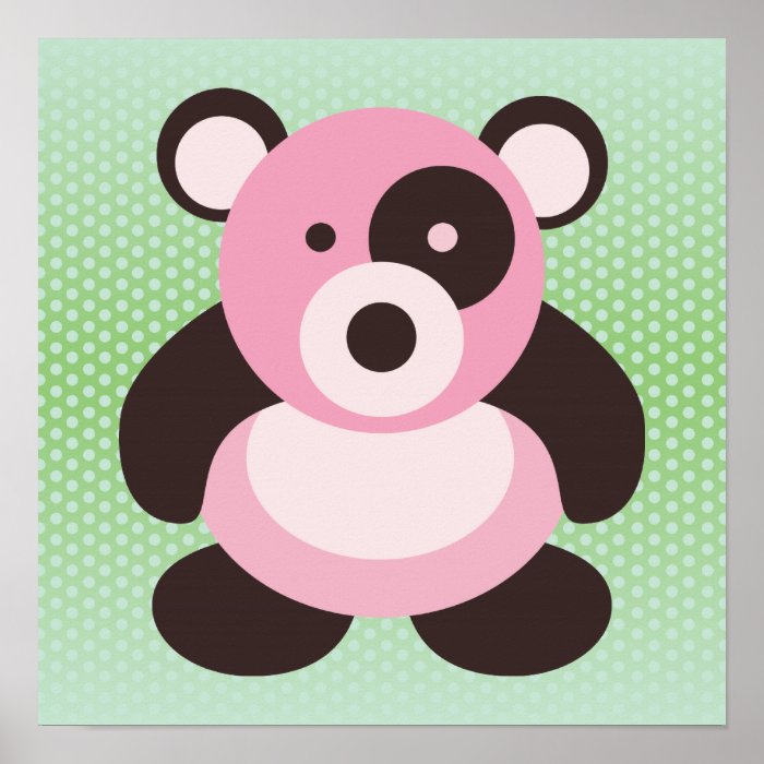 Pink and Green Baby Panda Bear Print