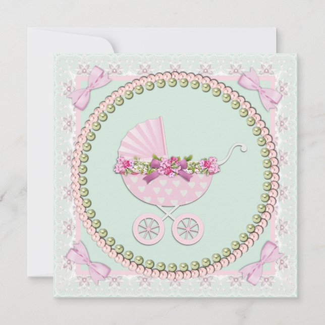 Pink and Green Baby Shower Invitation (Front)