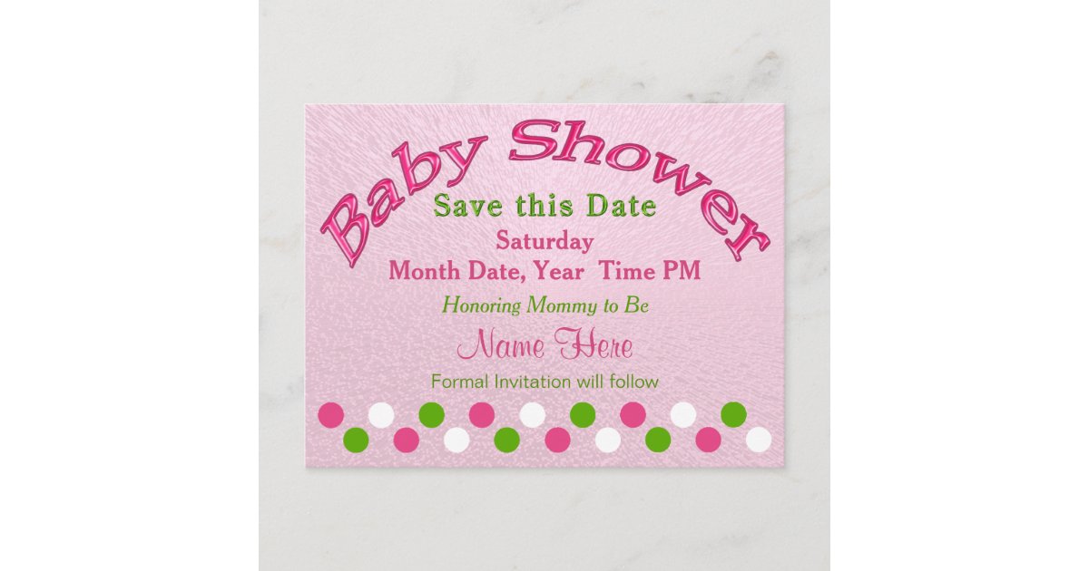 Pink And Green Baby Shower Save The Date Cards Zazzle Com
