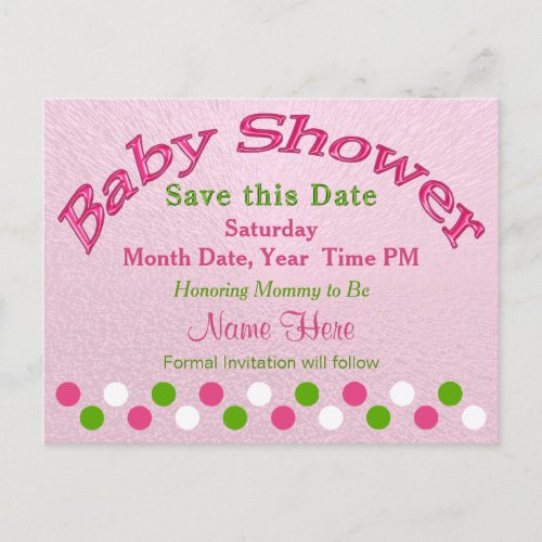 Pink and Green Baby Shower Save the Date Cards