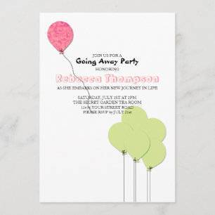 Pink and Green Balloons Going Away Party Invitation