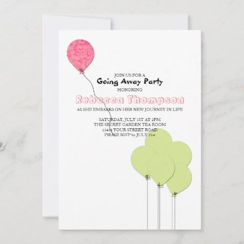 Pink and Green Balloons Going Away Party Invitation