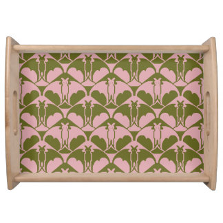 Pink and Green Batty Large Natural Serving Tray