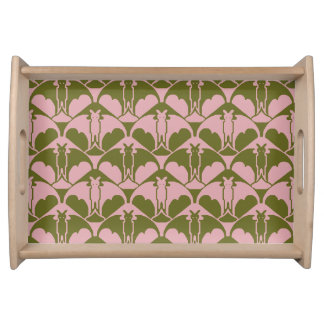 Pink and Green Batty Small Natural Serving Tray