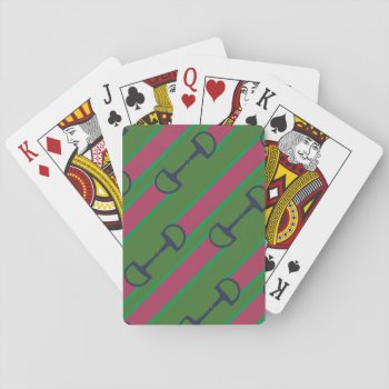 Pink And Green Bit Ribbon Pattern Playing Cards by PaintingPony at Zazzle