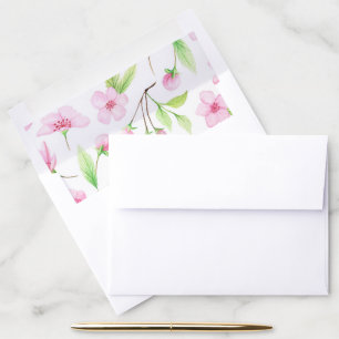 Pink and green blossom flowers envelope liner
