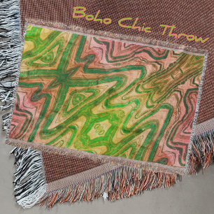 Pink and Green Boho Chic Abstract Throw Blanket