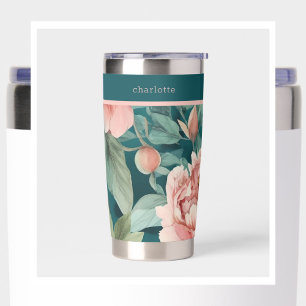 Pink and Green Bold Flower Stripe Hot or Cold Insulated Tumbler