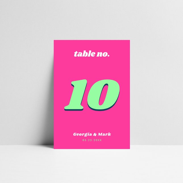 Pink and Green Bold Retro Wedding Table Number (Creator Uploaded)