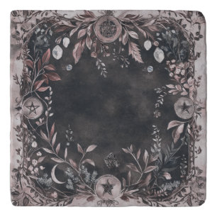 Pink and Green Botanical Pentagram Crystal Trivet
