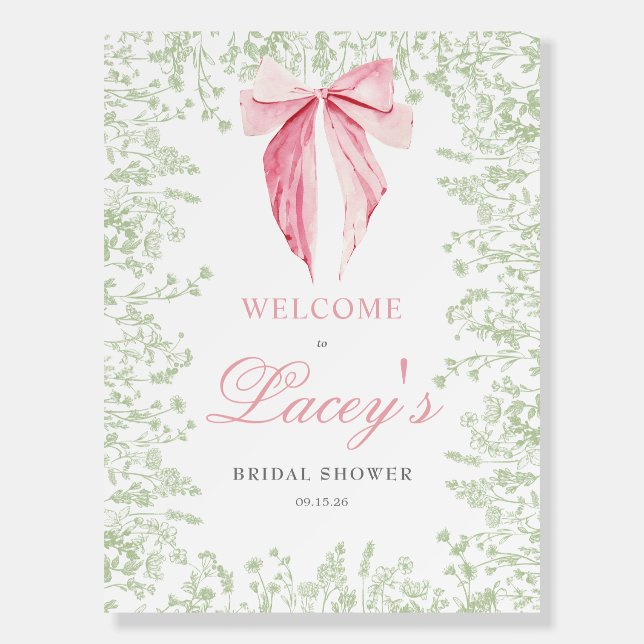 Pink and Green bow Baby Shower invitation Foam Board (Front)