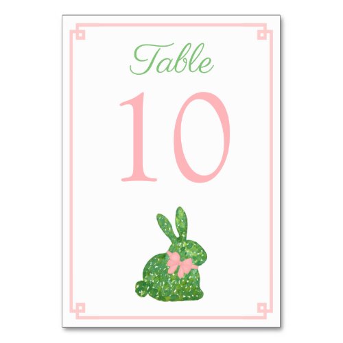 Pink And Green Boxwood Bunny Spring Baby Shower Table Number