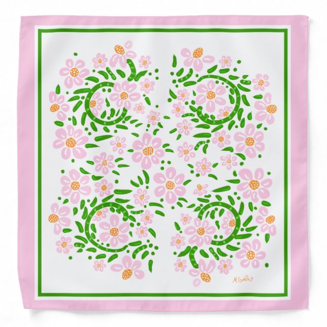 Pink and Green Bridal Bandana (Front)