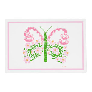Pink and Green Bridal Butterfly Laminated Placemat