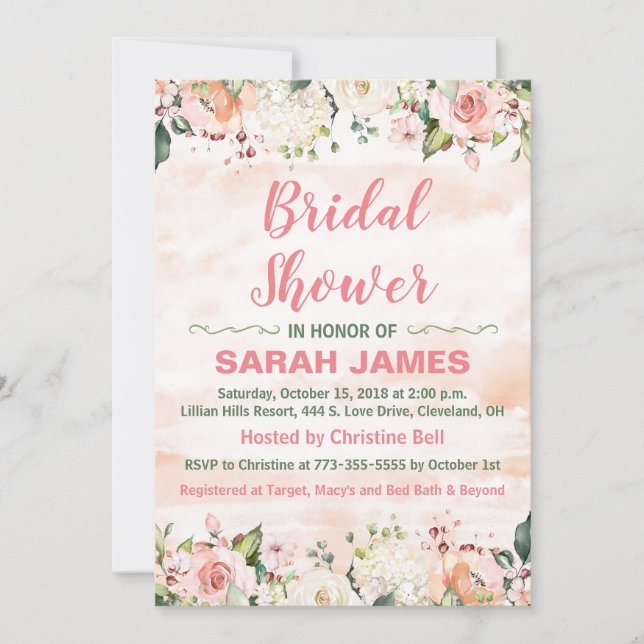 Pink and Green Bridal Shower Invitation (Front)