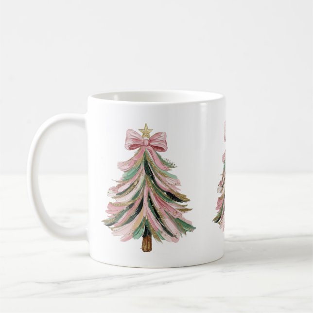Pink and Green Brushstroke Christmas Tree Mug (Left)