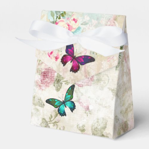 Pink and Green Butterflies on Shabby Vintage Roses Favor Boxes