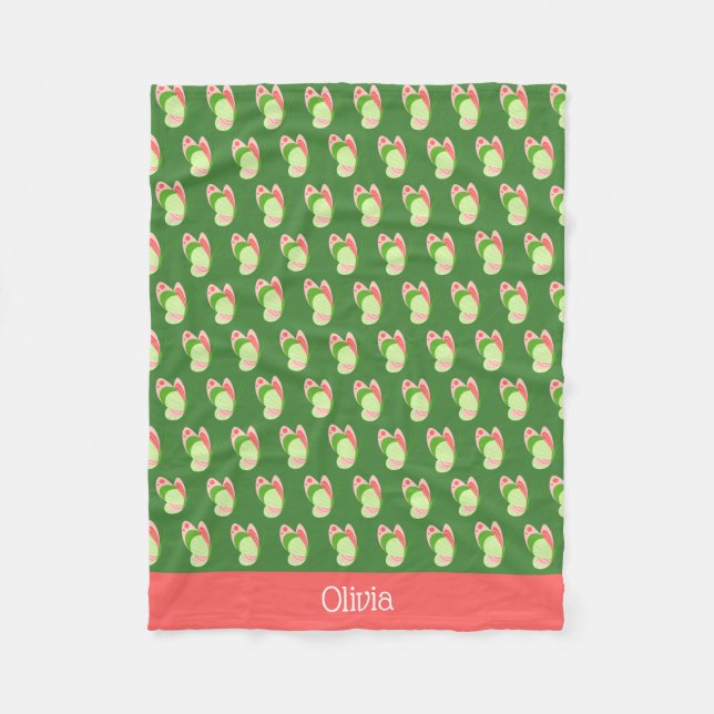  Pink and Green Butterflies Personalized  Fleece Blanket (Front)