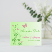 Pink and Green Butterflies Save the Date Postcard (Standing Front)