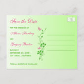 Pink and Green Butterflies Save the Date Postcard (Back)