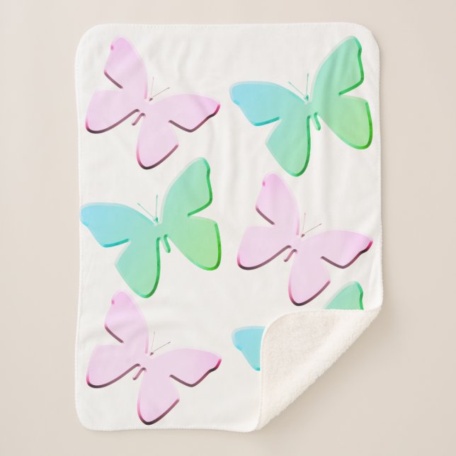Pink and Green Butterflies Sherpa Blanket (Small) (Front)