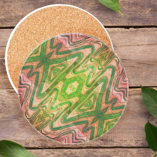 Pink and Green Butterfly Boho Chic Sandstone  Coaster